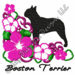 Flowery Boston Terrier Embroidery