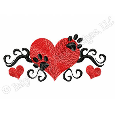 Embroidered Paw Prints On Heart Embroidery