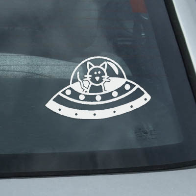 Flying Saucer Cat Stick Figure Decal