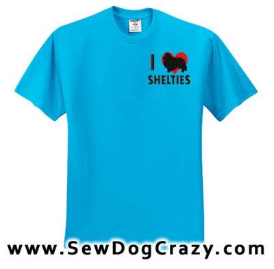 Pretty Embroidered I Heart Shelties Tees