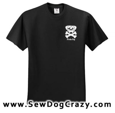 Embroidered Pirate Pug Tshirts