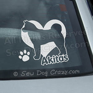 Love Akitas Heart Car Sticker