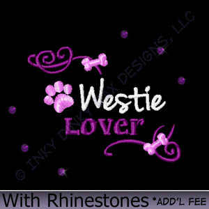 Rhinestones Westie Embroidered Apparel