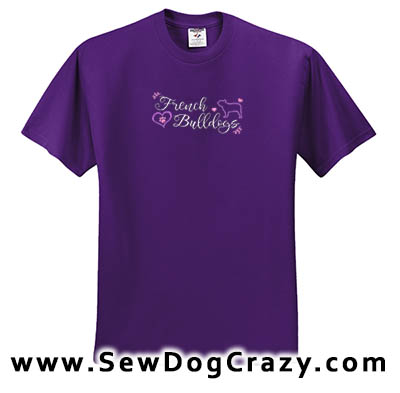 Pretty Embroidered French Bulldog Tees