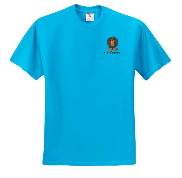 Cherrybrook Cavalier King Charles Spaniel Embroidered Ladies T-shirts Medium / Gray / Black and Tan