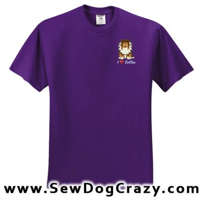 Embroidered Cartoon Rough Collie Tshirts