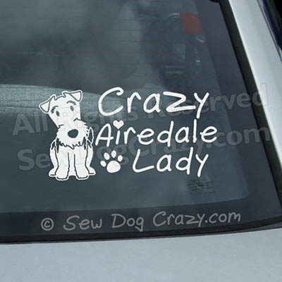 Crazy Airedale Lady Car Window Sticker