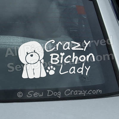 Crazy Bichon Lady Window Sticker