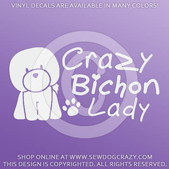 Crazy Bichon Lady Vinyl Sticker