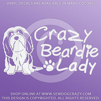 Crazy Bearded Collie Lady Vinyl Sticker