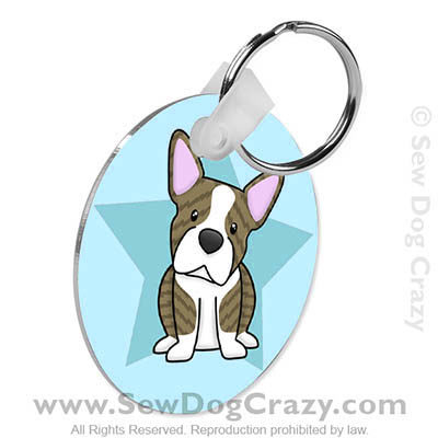 Cartoon Brindle Boston Terrier Keychain