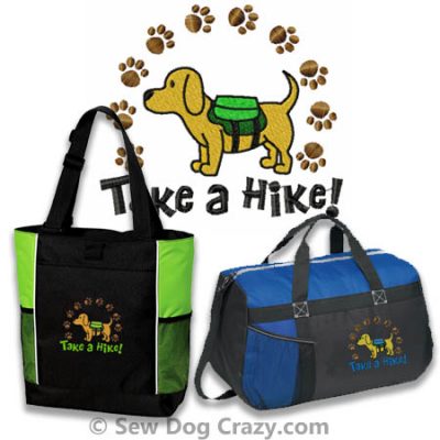 Take a Hike Dog Embroidered Bags