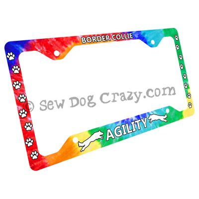 Tie Dye Border Collie Agility License Plate Frame