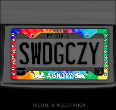 Tie Dye Poodle Agility License Plate Frame