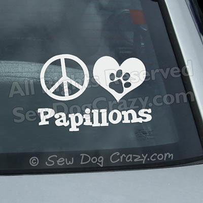 Peace Love Papillons Car Window Sticker