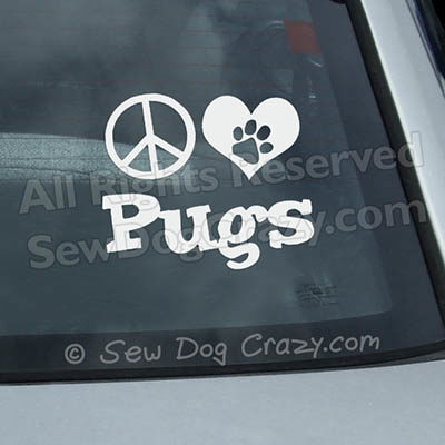 Peace Love Pugs Car Window Sticker