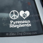 Peace Love Pyrenean Shepherd Car Window Sticker