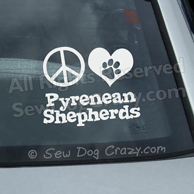 Peace Love Pyrenean Shepherd Car Window Sticker