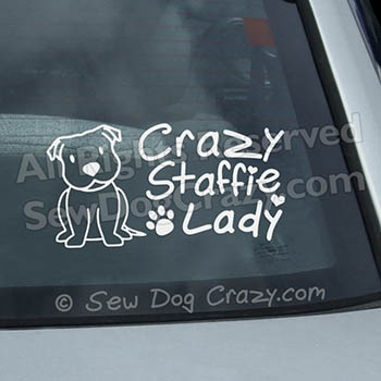 Crazy Staffie Lady Car Sticker