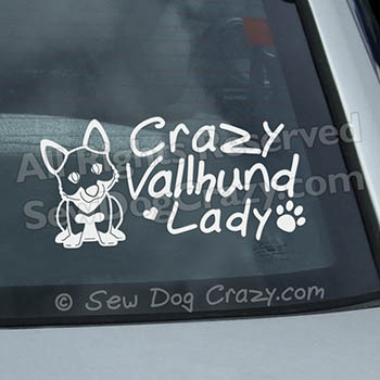 Crazy Vallhund Lady Car Window Sticker