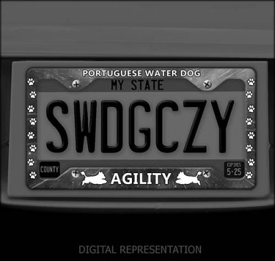 Monochrome Portuguese Water Dog Agility License Plate Frame