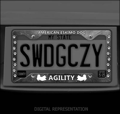 Black American Eskimo Dog Agility License Plate Frames