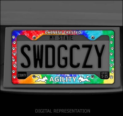 Tie Dye Agility Chinese Crested License Plate Frame
