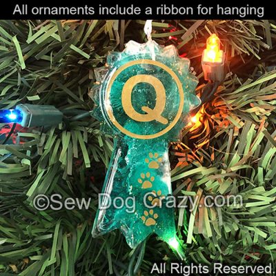 Dog Q Ribbon Christmas Ornament