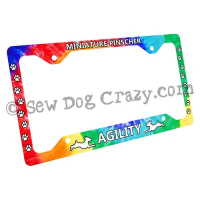 Tie Dye Min Pin Agility License Plate Frame