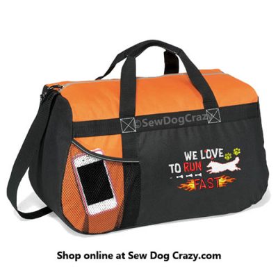 Embroidered Sheltie lure coursing duffel